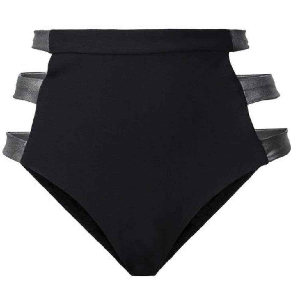 FLEUR DU MAL Cage Strap bikini Bottom Swimsuit Womens XS Black Pewter High Rise